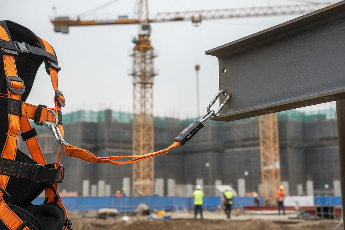 Yellow hard hat and safety glasses on a metal locker shelf in a workplace changing room
